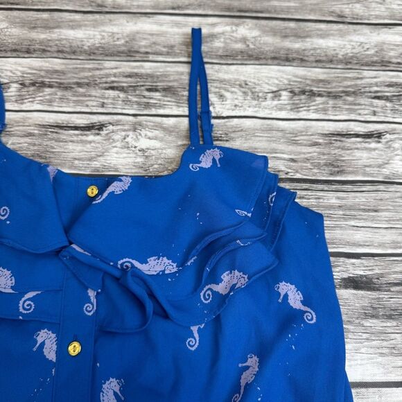 L'Amour Nanette Lepore Women's Seahorse Romper Blue White S SM Small Camisole - Picture 6 of 15
